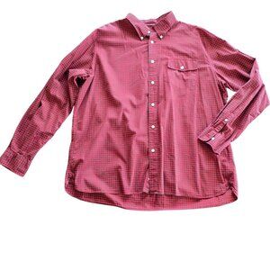 Lands End Mens Button-Down Red Plaid Shirt XL 17-17.5 100% Cotton Classic Fit